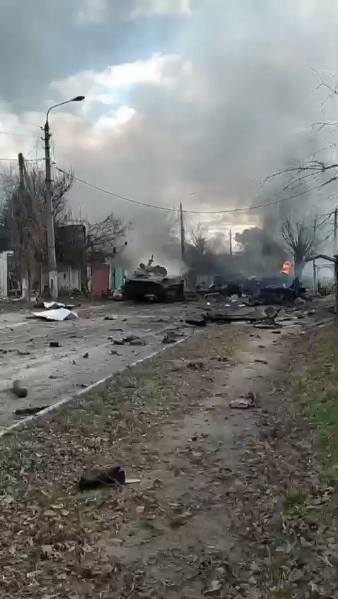 Burning military equipment in Irpin, Kyiv region