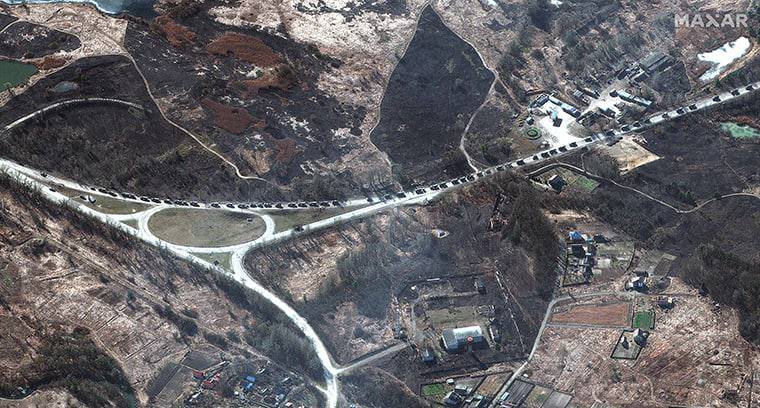 Russian column in Ivankiv filmed by satellite
