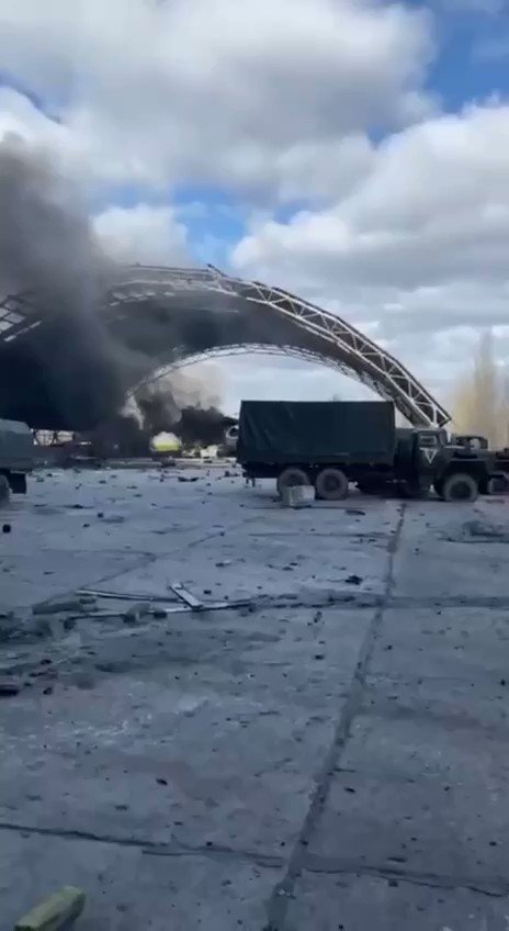 Destroyed Russian equipment on the ground in Hostomel airport