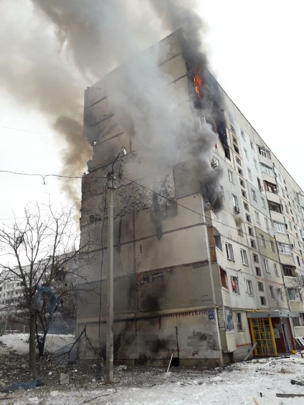 As result of Russian army shelling today 10 high rise residential apartment block damaged in Kharkiv