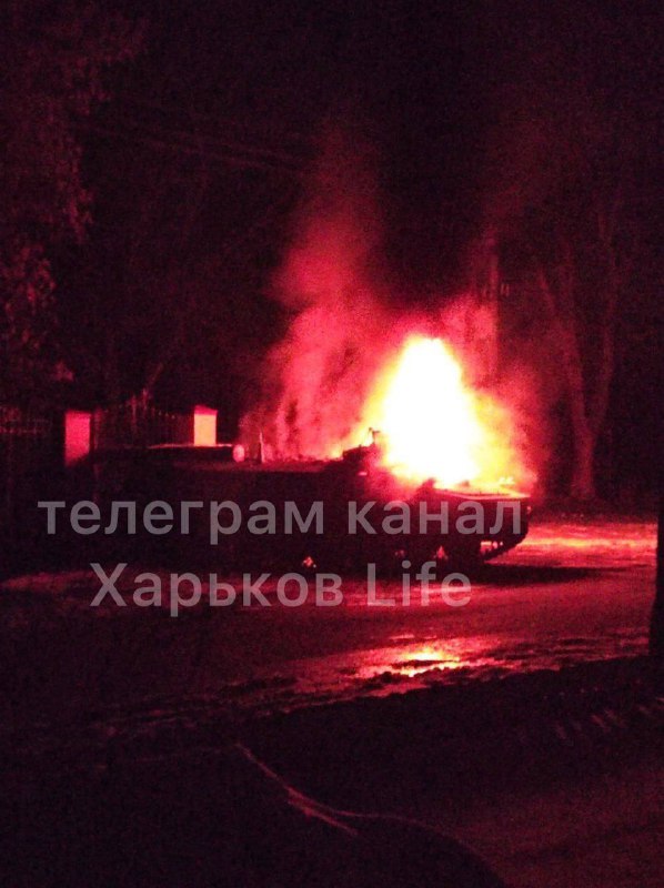 Russian military vehicle set on fire in Volchansk, Kharkiv region