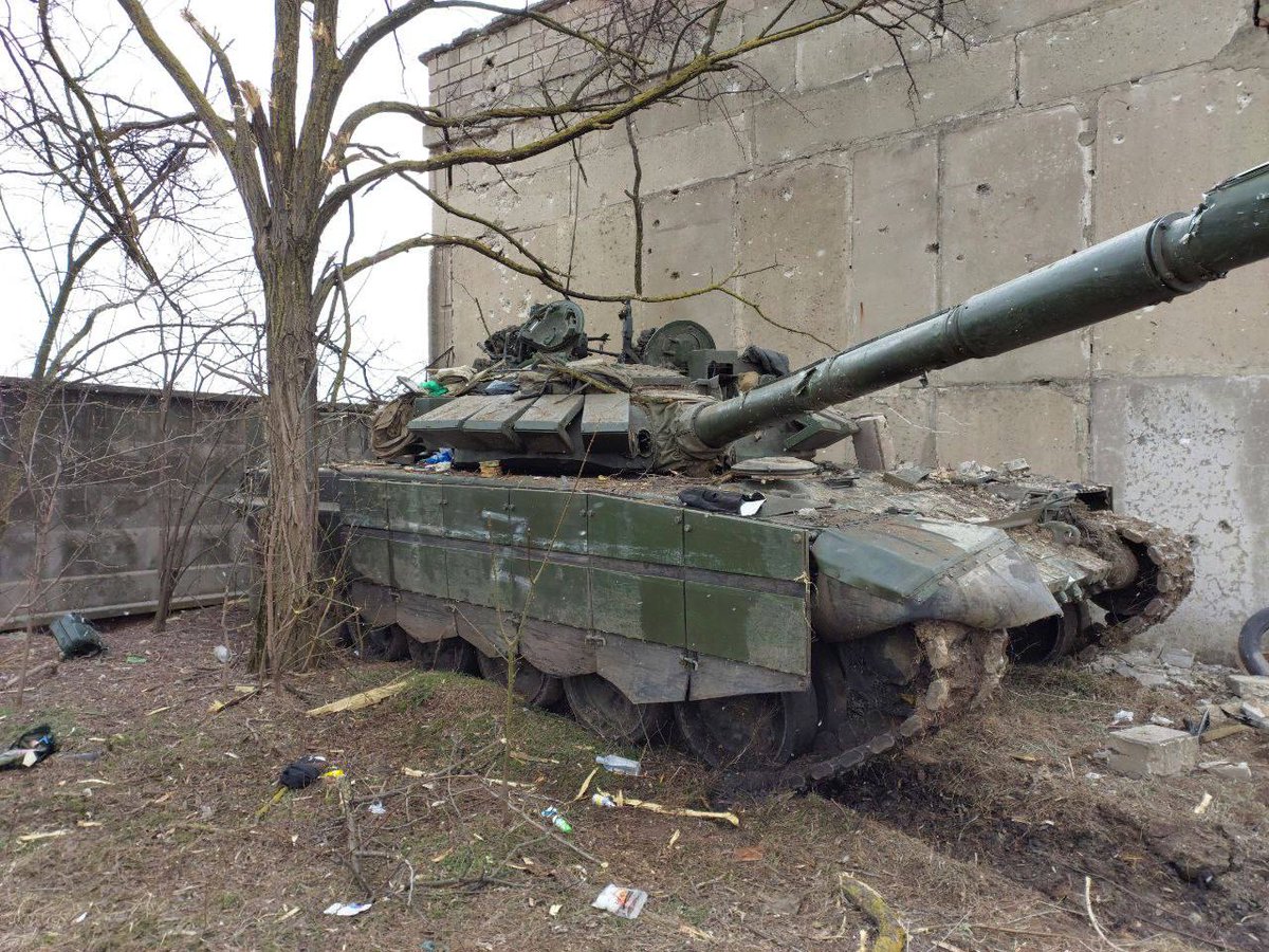 Abandoned Russian army military vehicles after clashes today in Mariupol