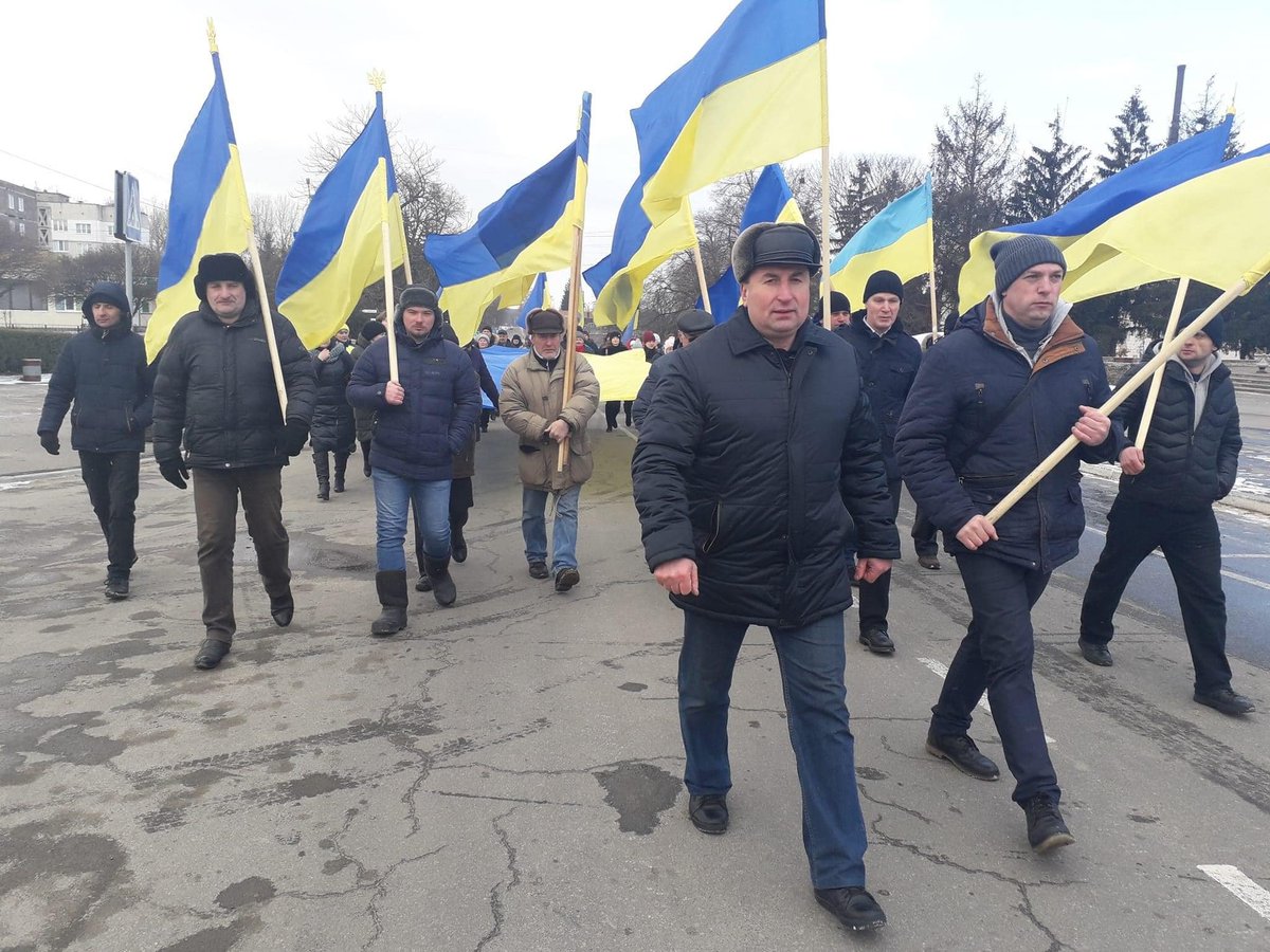 Protest in Horodnya town in Chernihiv region against Russian occupation