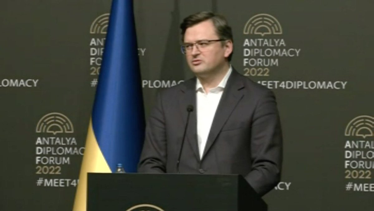 Ukrainian Foreign Minister @DmytroKuleba speaking after meeting with Russian FM Lavrov. Russia is not in a position at this point to establish a ceasefire. They seek a surrender from Ukraine. This is not what they're going to get. Ukraine is strong, Ukraine is fighting