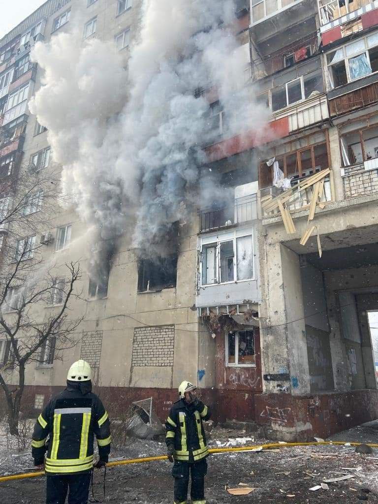 Fires after heavy shelling by Russian army targeted residential apartment blocks in Severodonetsk