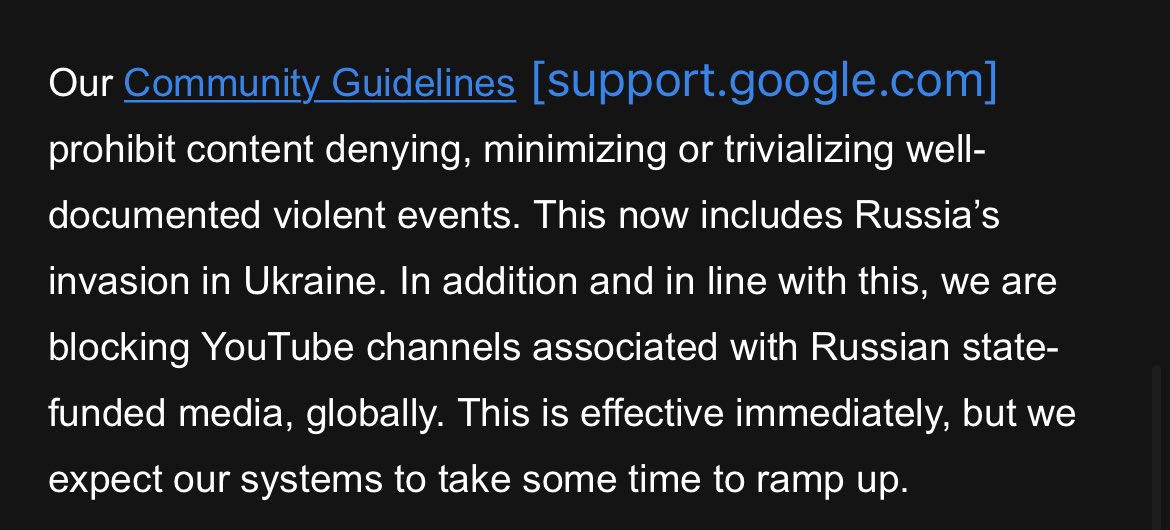 YouTube is banning Russian state media globally, and stepping up moderation around Ukraine. Ukrainian officials have been demanding this since the beginning of the invasion