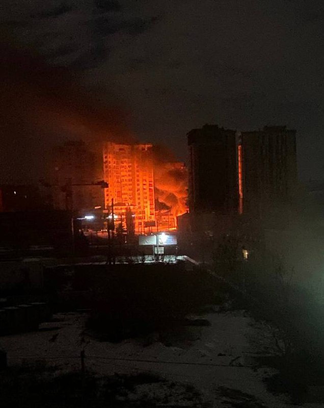 Shelling and fire at Holdberhivska street in Kharkiv