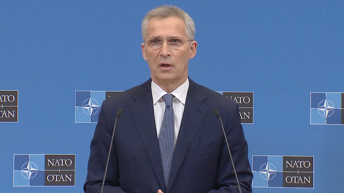 NATO Sec Gen Stoltenberg says defense ministers meeting tomorrow in Brussels are expected to task military planners to come up with longer-term planning to adjust the alliance's defense posture in light of the Russian war on Ukraine