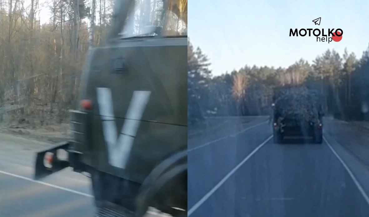 18:03 (Minsk time) Several fuel trucks with V marks and camouflage nets are moving along the R-31 highway towards Kalinkavichy (Gomel region)