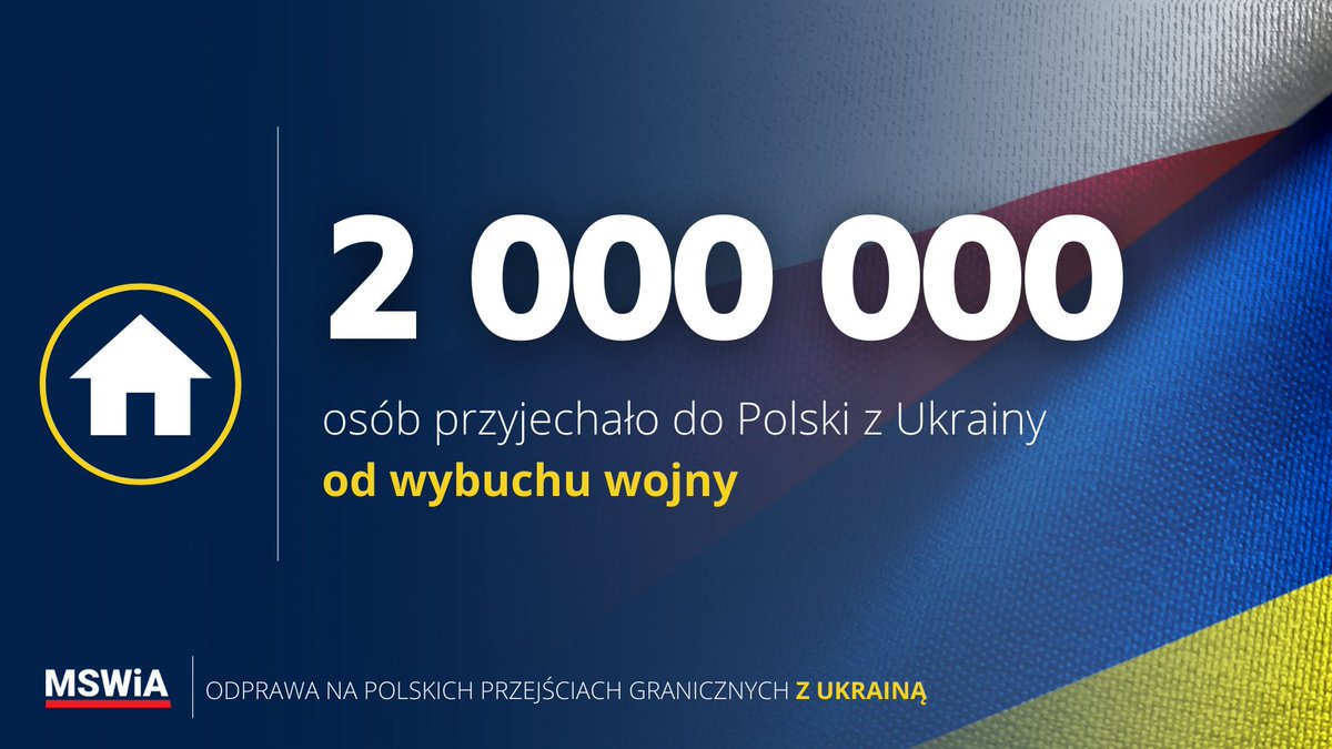 Poland: Today at At 9:00 am the number of people who fled war in Ukraine to Poland exceeded two million