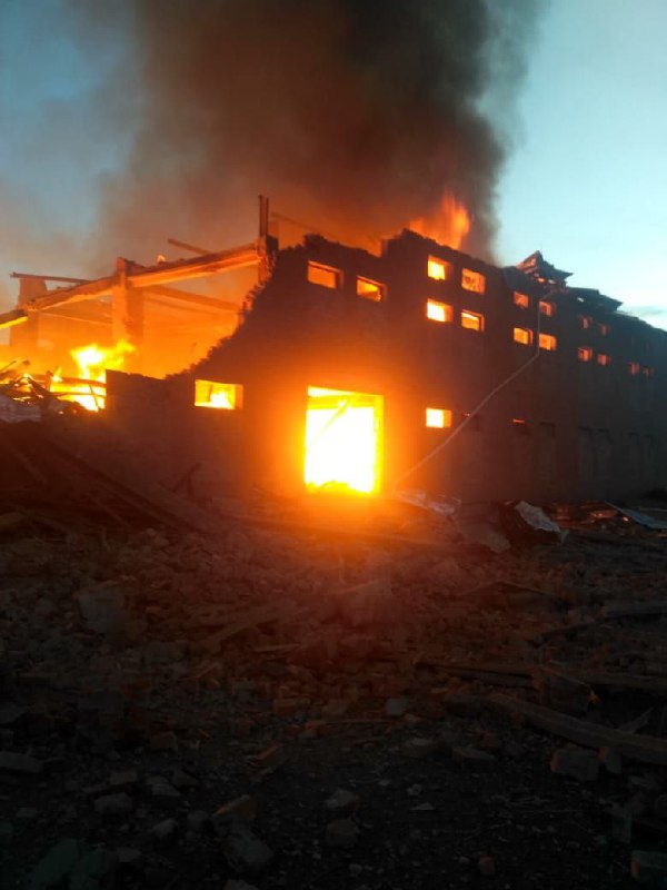 Grain warehouse was destroyed in Russian army shelling in Narodychi village of Zhytomyr region