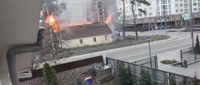 Fire after shelling in Irpin