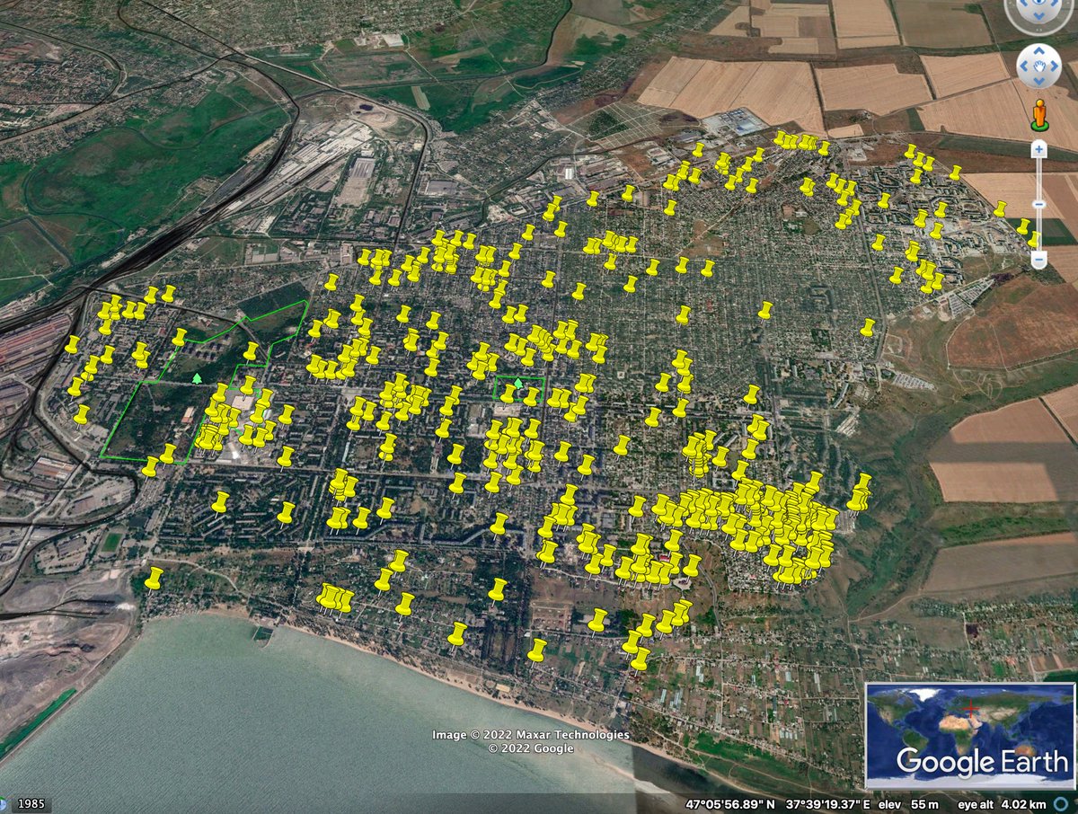 Damage in Mariupol city, as of Mar 18 as KML file readable in GoogleEarthPro, according  to satellite image analysis by @UNITAR