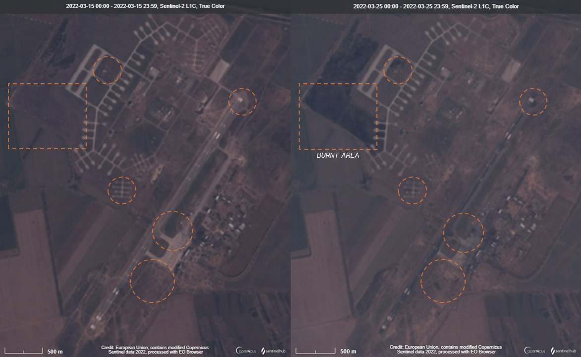 Recent satellite imagery shows damage to Kherson airport from strikes earlier this month