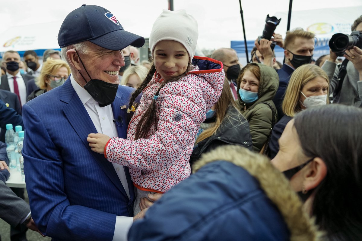 President Biden:I visited Ukrainian refugees who have fled to Poland this afternoon. You don't need to speak the same language to feel the roller-coaster of emotions in their eyes. I want to thank my friend Chef José Andrés, his team, and the people of Warsaw for opening your hearts to help