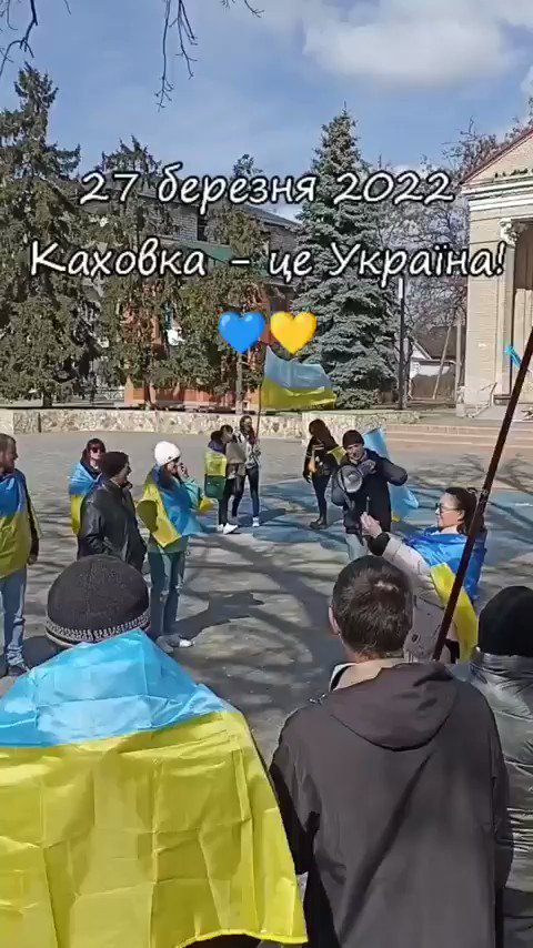 Residents of Nova Kakhovka went for the peacefully protest. March 27. Kakhovka is Ukraine