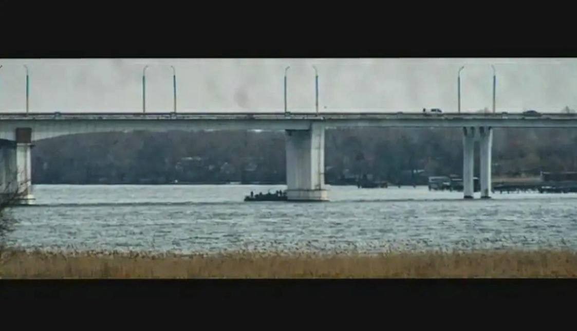Russian boat pictured today at Antonivsky bridge near Kherson