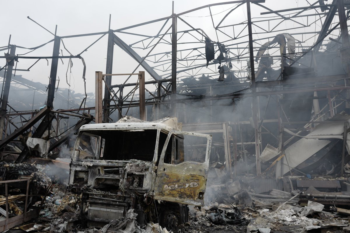 The Russians destroyed a big food warehouse on the eastern side of Kyiv. Hit most likely by more than one missile