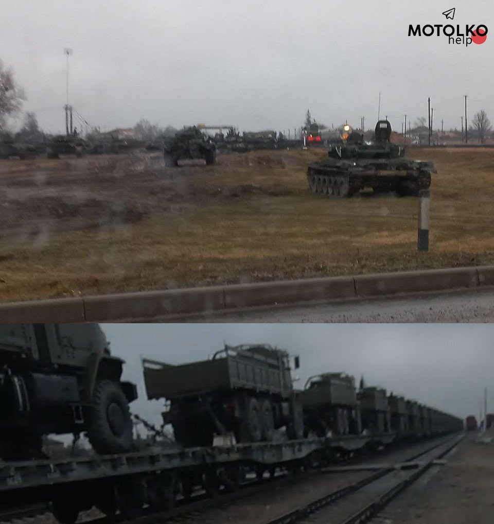 19:00 Unloading of a train with Tornado-U Ural trucks (more than 30 units without identification marks and license plates) is being carried out at the railway station in Yelsk (Gomel region)