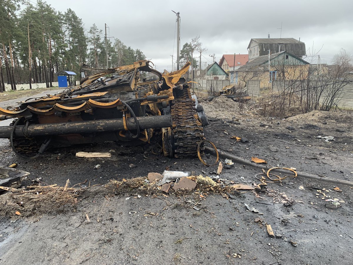 Destroyed Russian military convoy near Dmytrivka village near Irpin