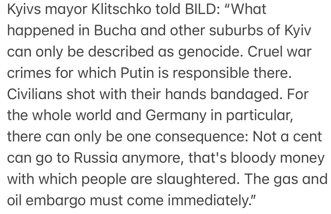 Kyivs Mayor @Vitaliy_Klychko speaks out about Bucha: Can only be described as genocide