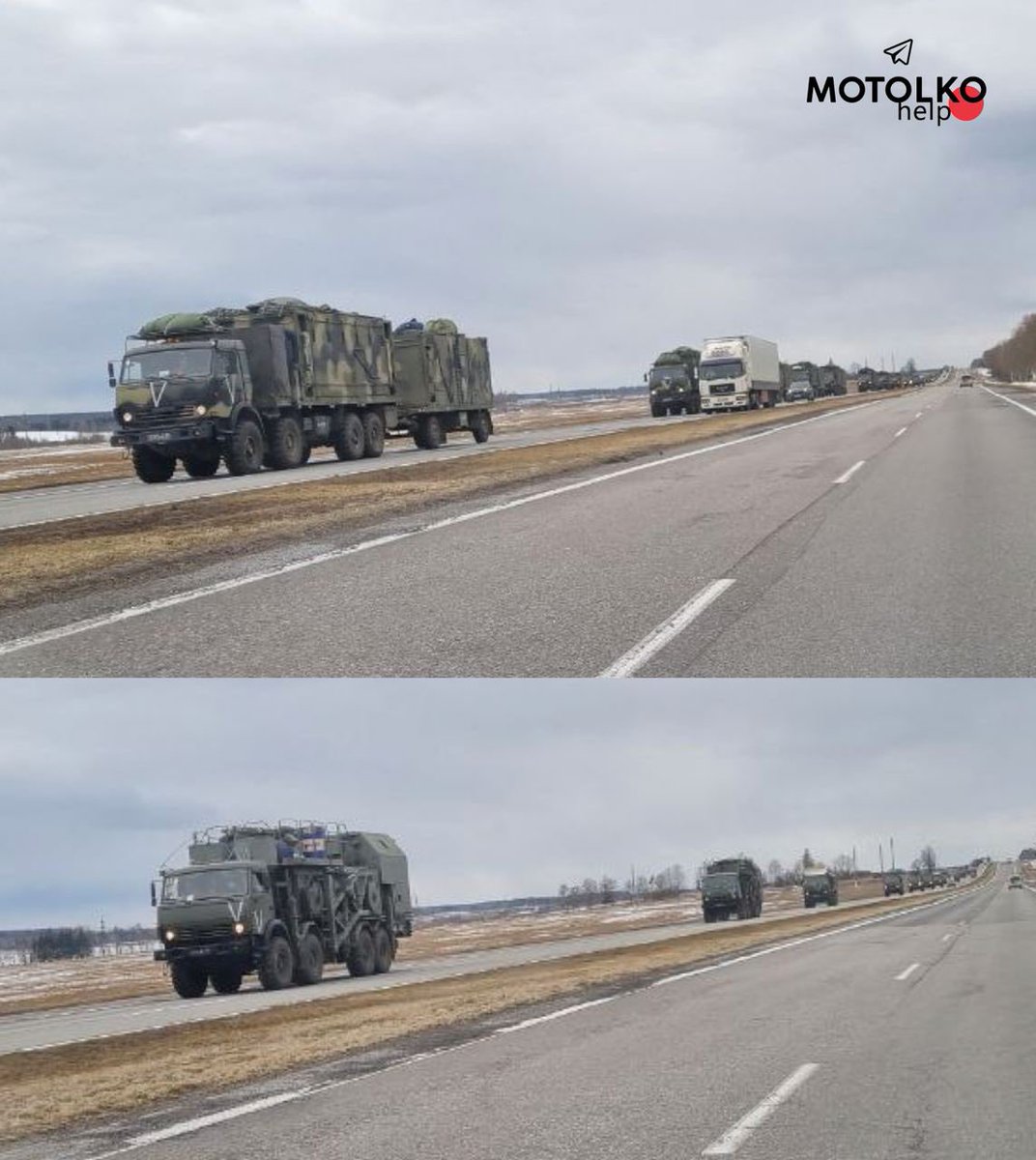 Movement of columns of Russian equipment from 13:00 to 14:30  13:30. A large column of about 50 Russian vehicles with V marks was moving from Talochyn towards Orsha (Vitebsk region) along the M1 highway