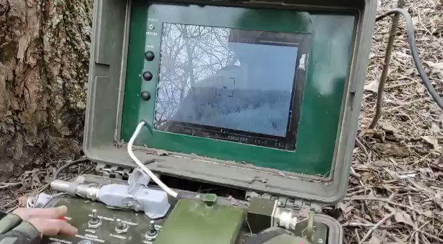 A Ukrainian Stugna-P ATGM team shoots down a hovering Russian Ka-52 Alligator attack helicopter