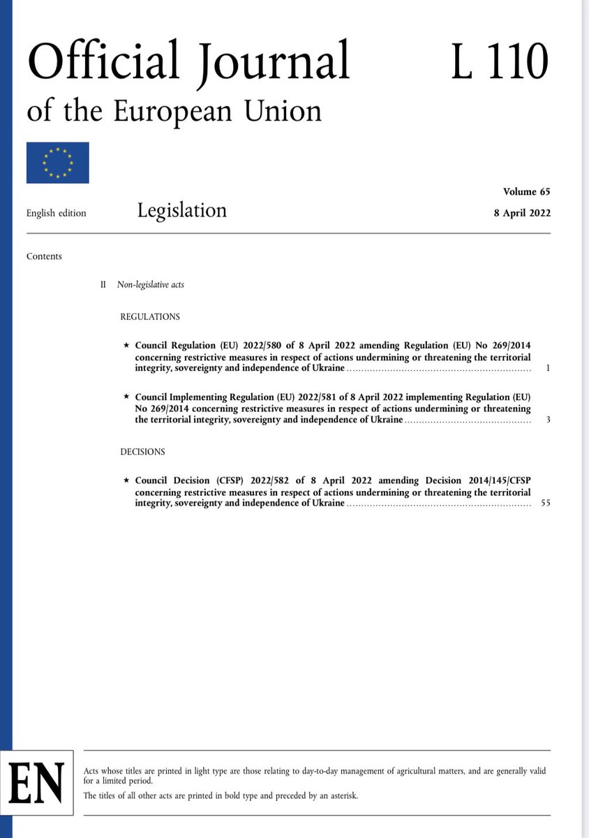 The 5th EU sanctions package in response to Russia's military aggression against Ukraine is now in force. The relevant legal acts were just published in the Official Journal of the European Union