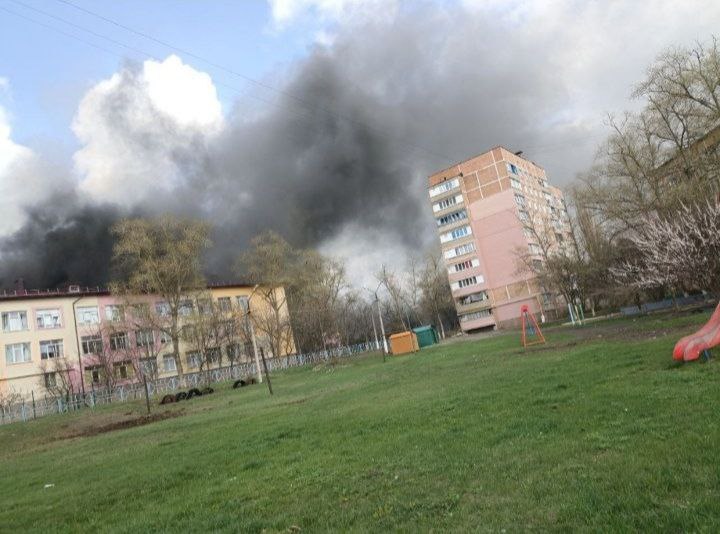 Fires as result of shelling in Vuhledar, Donetsk region
