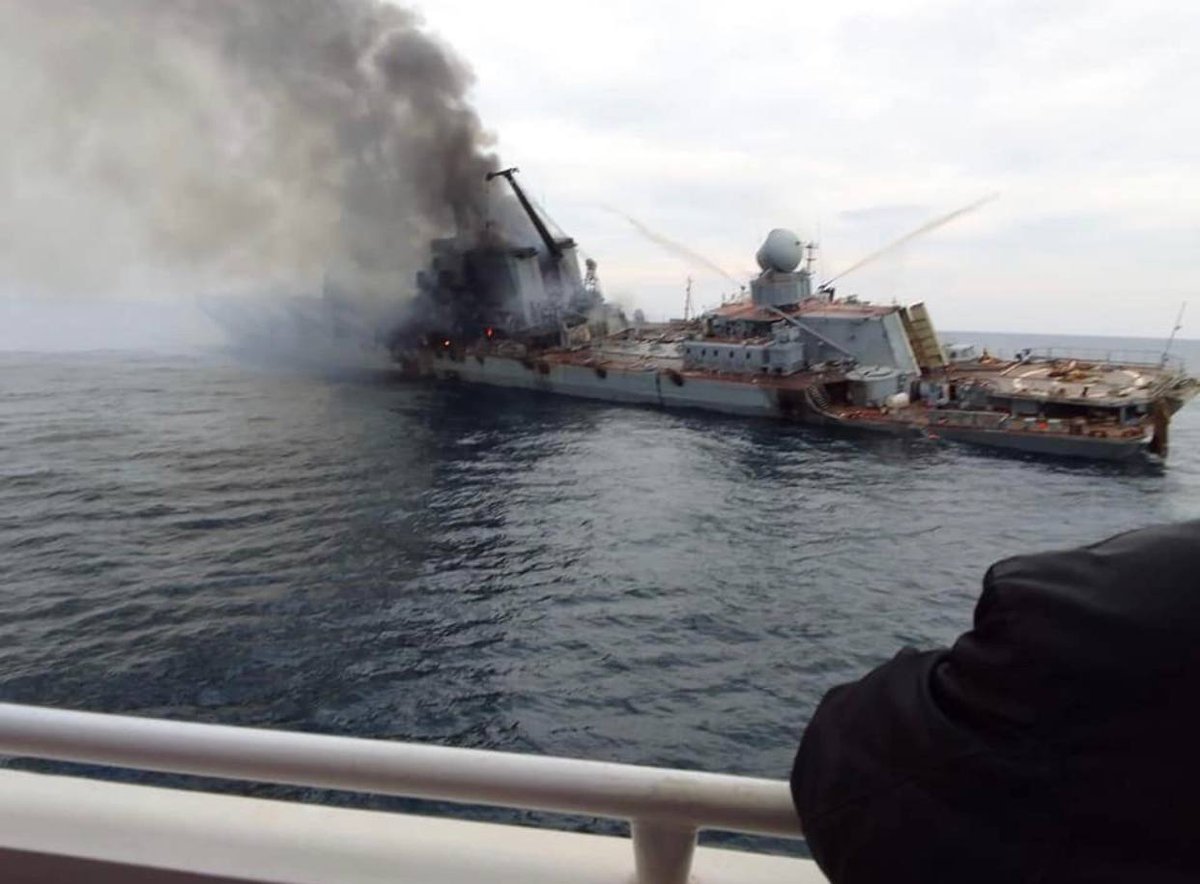 Images of cruiser Moskva on fire