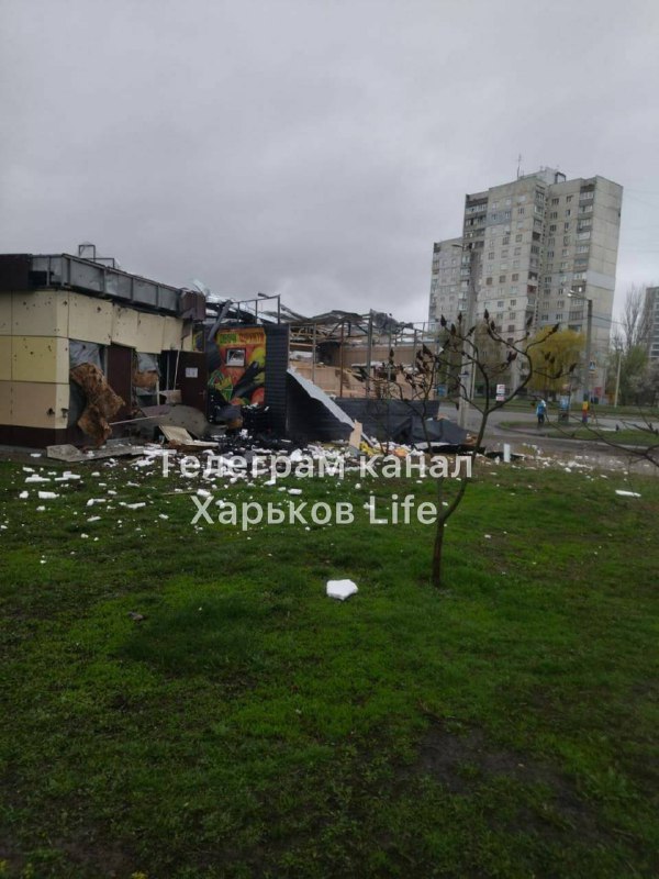 Produce store destroyed as result of Russian shelling at Saltivka
