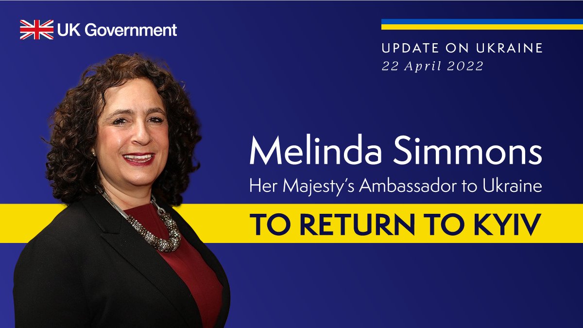 British Ambassador to Ukraine Melinda Simmons: I'm heading back. Looking forward to working in Kyiv Ukraine️ again