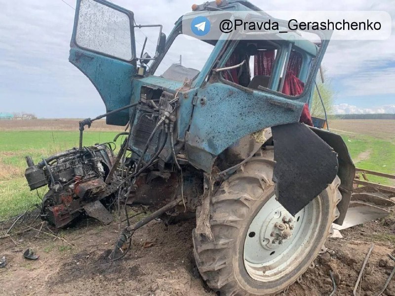 Tractor damaged as result of landmine explosion at Makovyshe village of Kyiv region