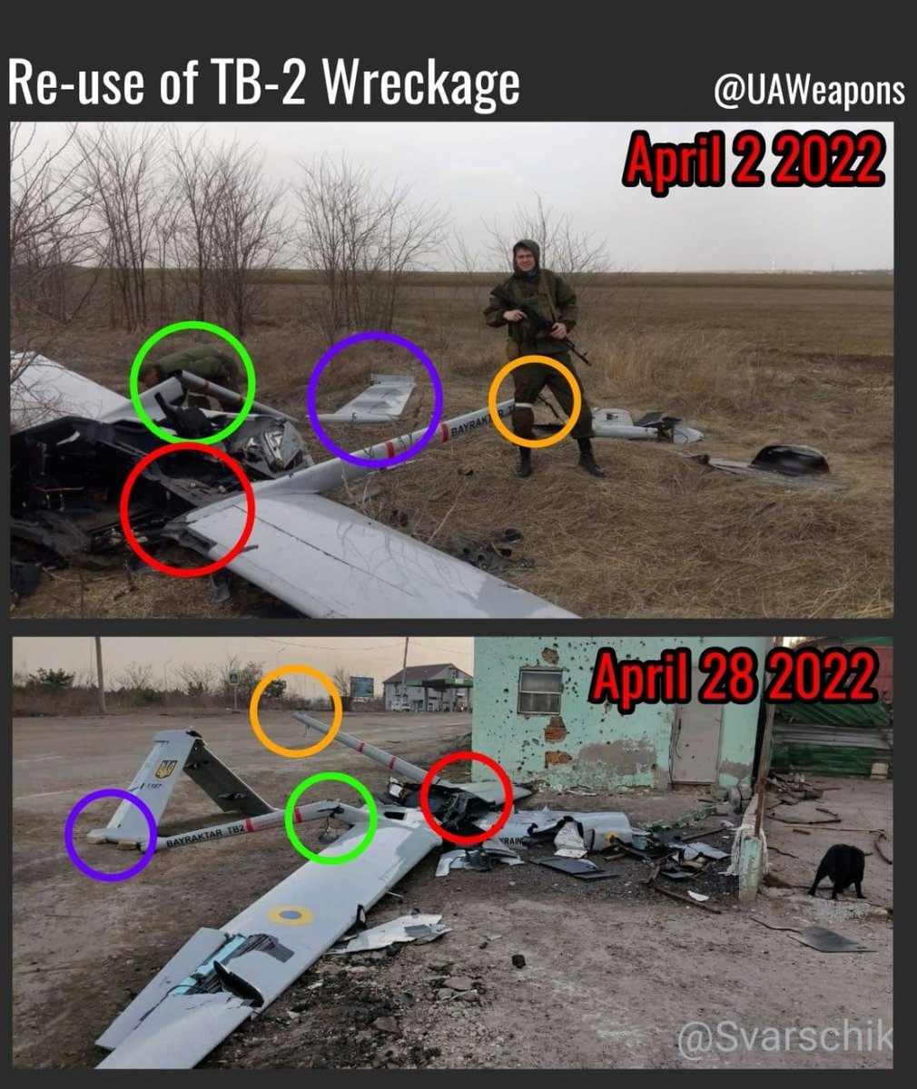 TB2 drone in Kherson region: The nature of the damage is absolutely identical to another drone which was previously shot down, presumably at the end of March in Kherson Oblast also- the first photo from the crash site was published on April 2nd