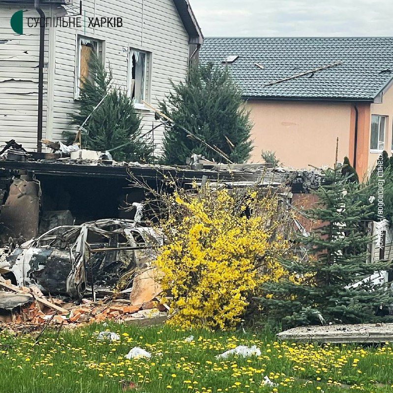 Houses, kindergarten, church destroyed or damaged as a result of the Russian shelling in the village of Lisne near Kharkiv