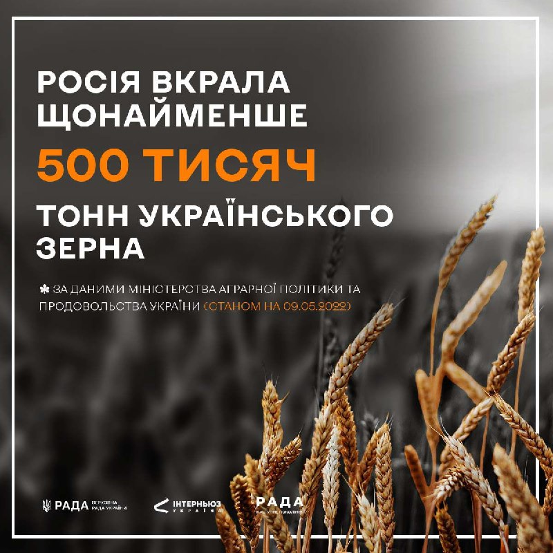 Russia has stolen at least half of million tonnes of grain from Ukraine - Ministry of Agricultural policy