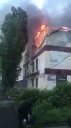 Kvadro shopping mall in Ukrainian-controlled Avdiivka in the Donetsk Oblast was on fire on May 19 due to Russian shelling