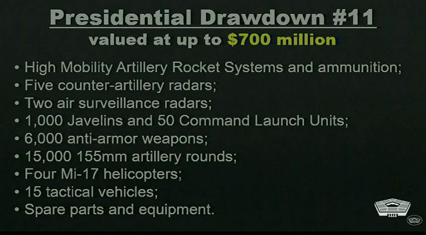 Details of the latest US military aid package for Ukraine being released now from the @DeptofDefense