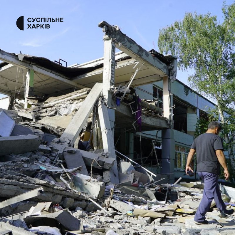 School destroyed as result of Russian shelling at Saltivka district in Kharkiv