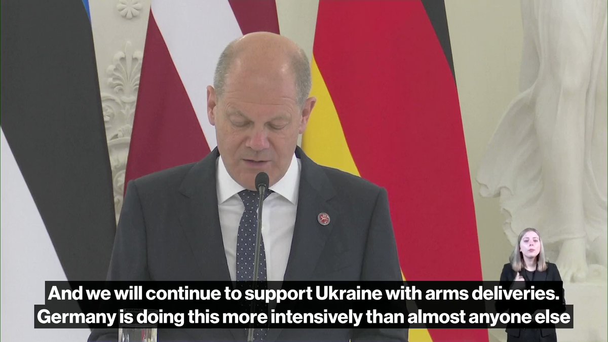 German Chancellor Scholz said Tuesday the country will continue to support Ukraine with weapons for as long as it takes to repel Russian aggression