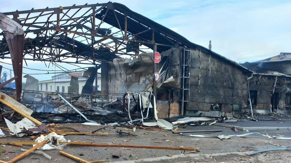 Transportation enterprise destroyed as result of Russian missile strike in Zolochiv, Kharkiv region