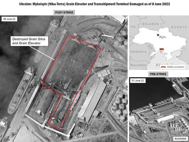 US Department of State: Newly declassified intelligence sheds light on Russian forces' attacks on Ukrainian grain terminals – including an attack on the Nikka-Terra Grain Terminal in Mykolaiv on or around June 4. The world must hold Russia accountable for its actions that undermine global food security
