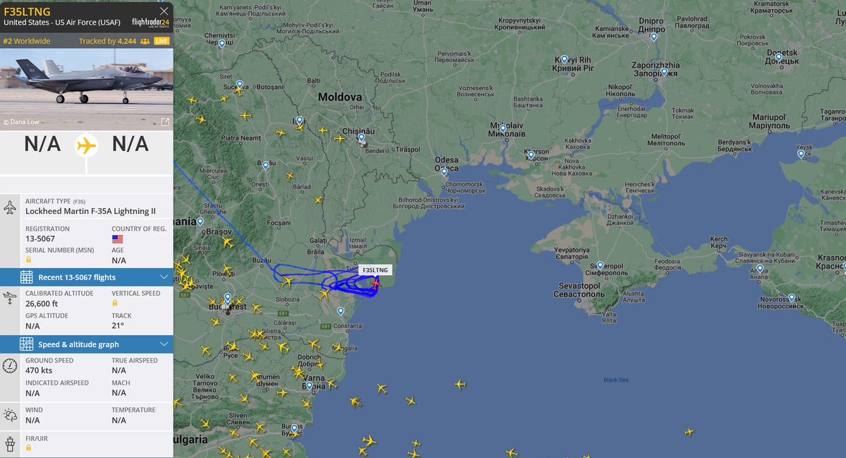 F-35A Lightning of US Air Force circling near the border with Ukraine