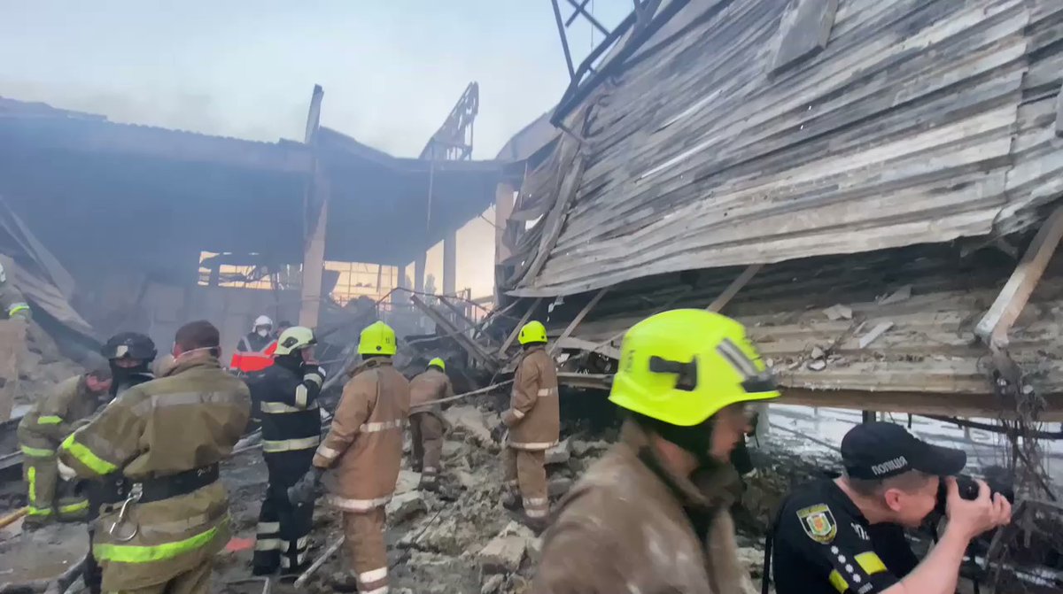 Aftermath of Russia's rocket attack on Kremenchuk mall that killed at least 11 people. Video by Poltava regional governor Dmytro Lunin