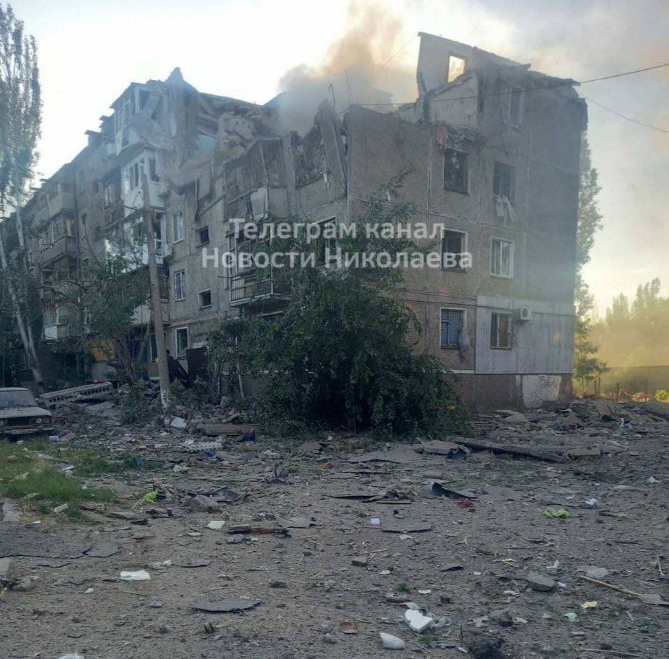 Residential apartments block destroyed as result of Russian missile strike in Mykolaiv