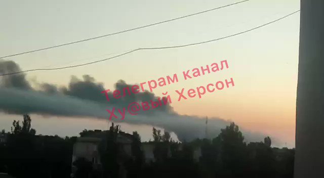Something is on fire reportedly near the Hydroelectric Power Plant in Nova Kakhovka, Kherson Oblast
