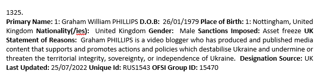 The UK has just added 42 new entries to its Russia sanctions list, including Graham Phillips
