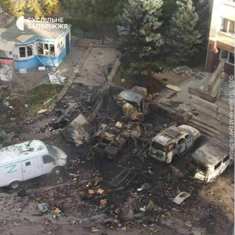 3 vehicles of Russian occupation troops exploded and burnt in Enerhodar, Zaporizhzhia