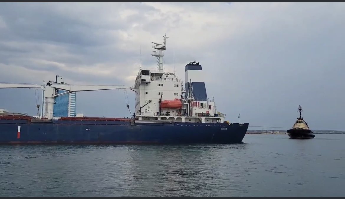 First cargo ship leaves a Ukrainian port since the war began: Razoni under Sierra-Leone flag carrying 26,000 tons of corn from Odesa to Lebanon
