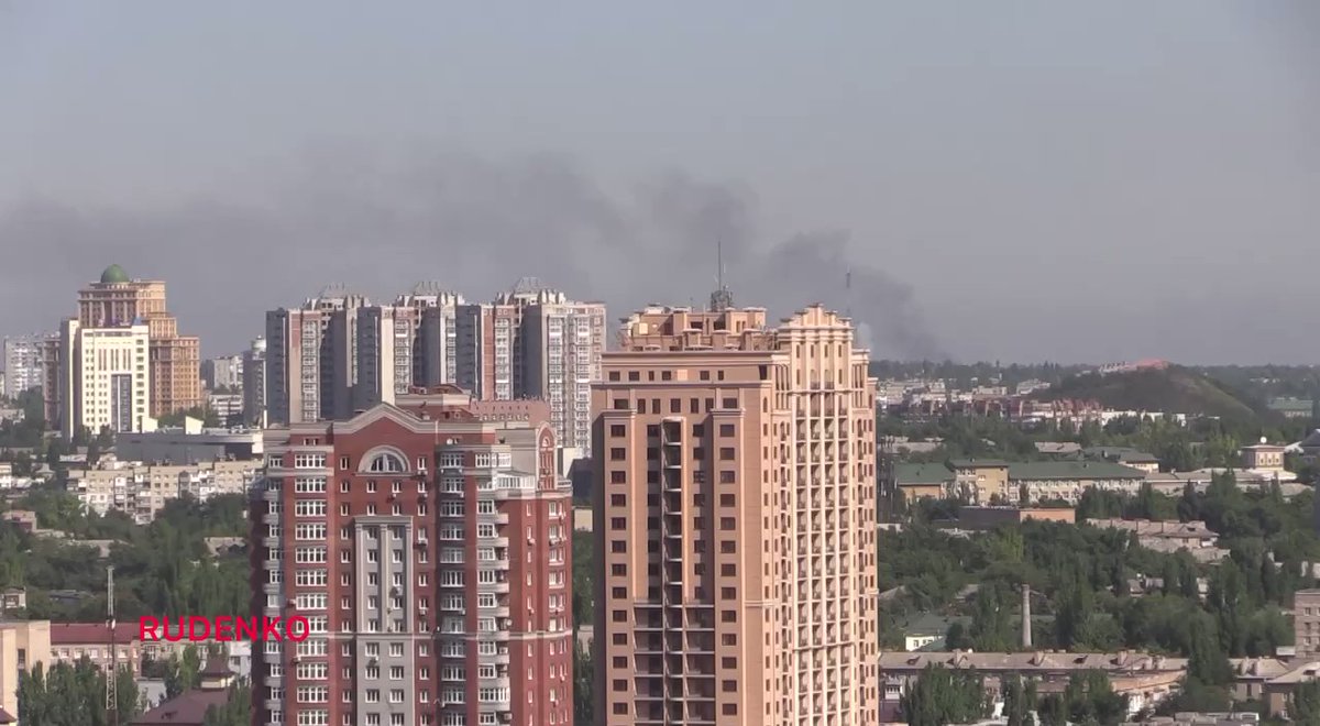 Smoke over Avdiivka seen from Donetsk amid Russian artillery shelling